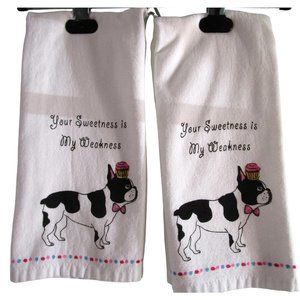 Boston Terrier Cupcake  Pink Bow Tie Towels Your Sweetness Is My Weakness Two EU
